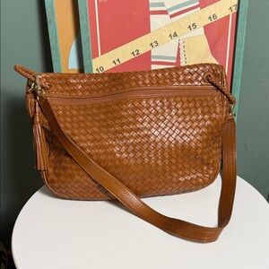 Vintage SISO Italy Brown Woven Leather Shoulder Bag